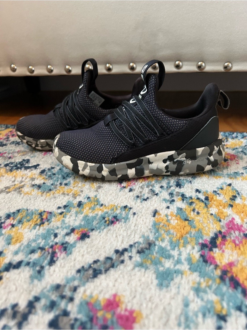 adidas Kids Black Sneakers with Gray/White Camo Sole